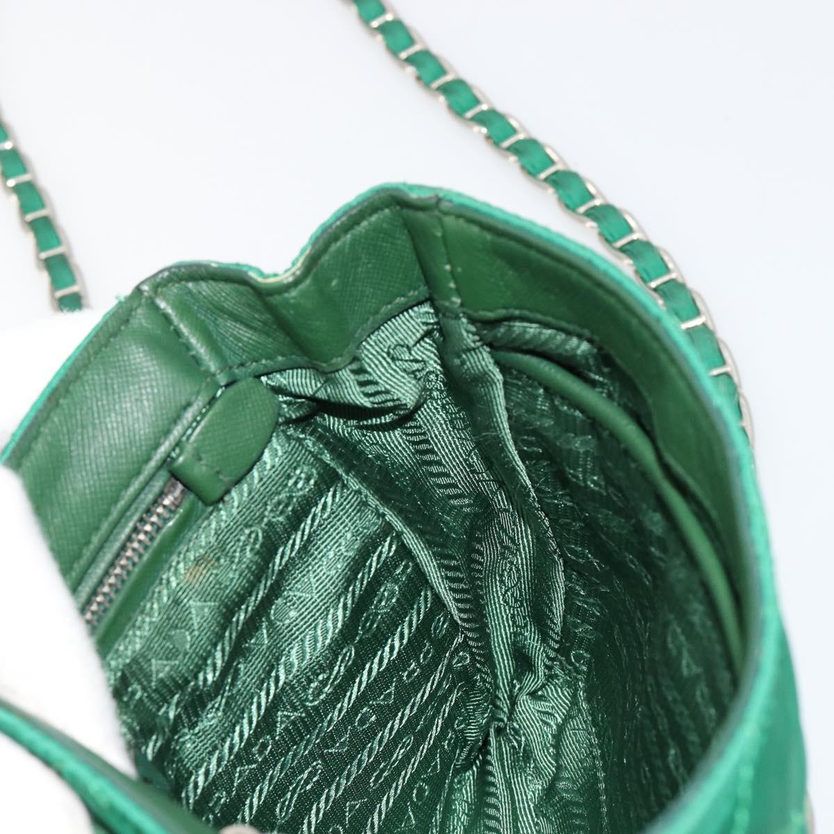 PRADA Chain Shoulder Bag Nylon Green Silver Auth 182973A