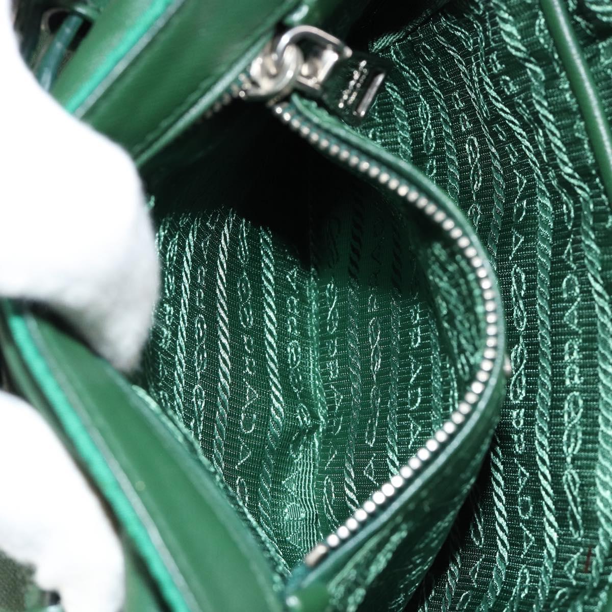 PRADA Chain Shoulder Bag Nylon Green Silver Auth 182973A