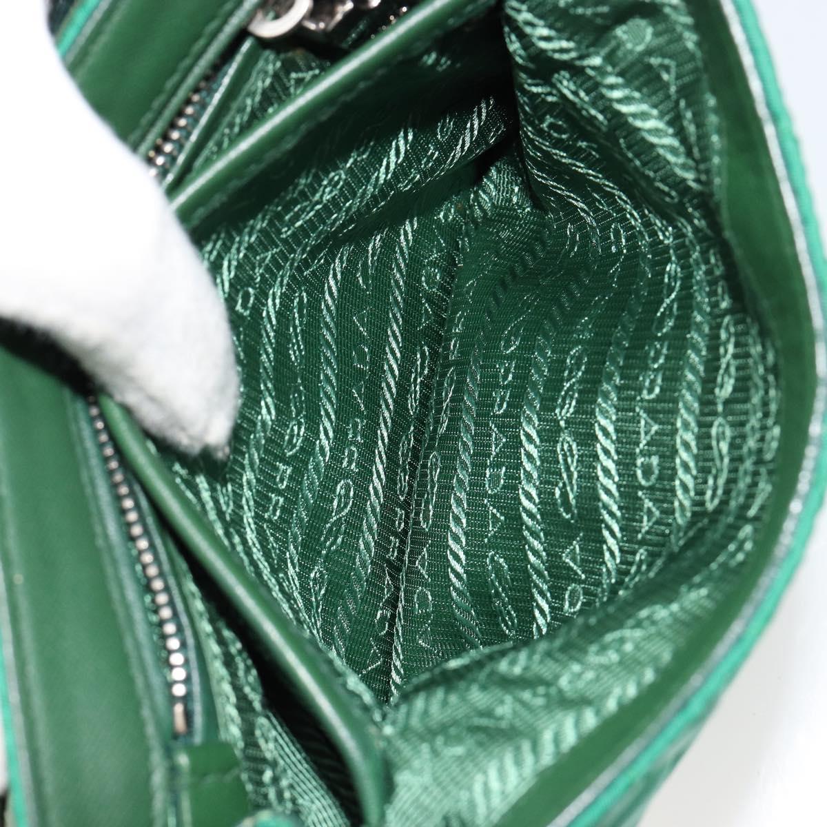 PRADA Chain Shoulder Bag Nylon Green Silver Auth 182973A