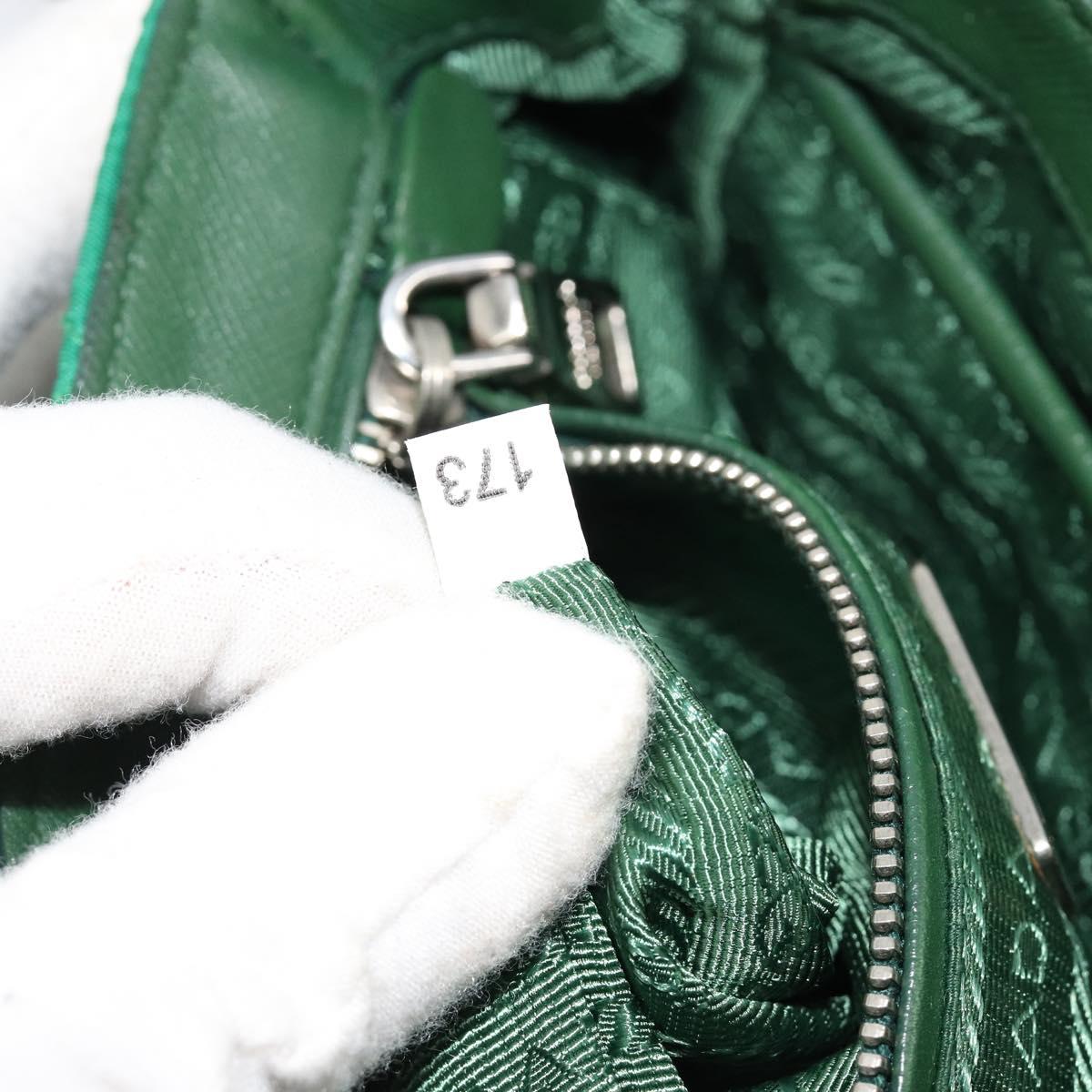 PRADA Chain Shoulder Bag Nylon Green Silver Auth 182973A