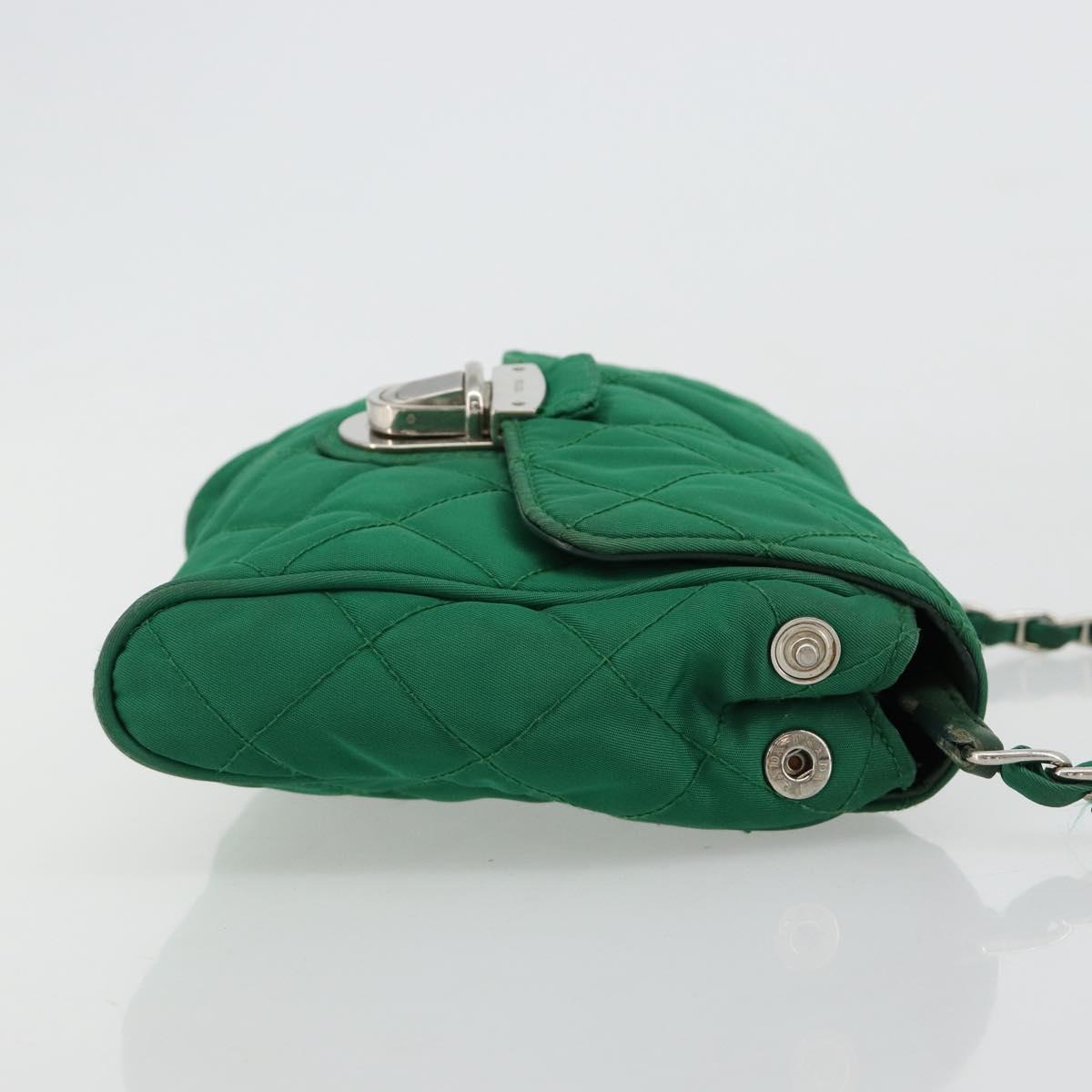 PRADA Chain Shoulder Bag Nylon Green Silver Auth 182973A