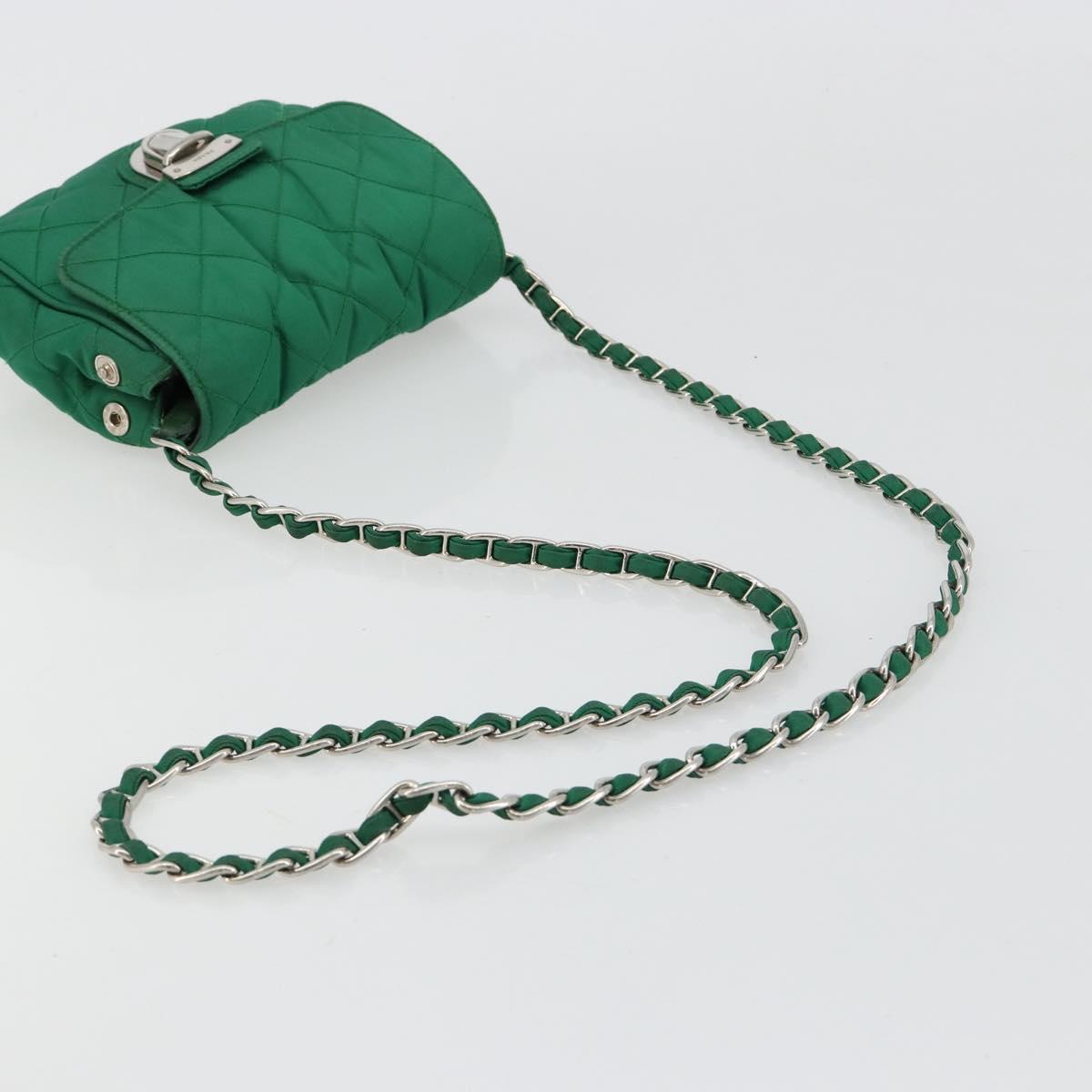PRADA Chain Shoulder Bag Nylon Green Silver Auth 182973A