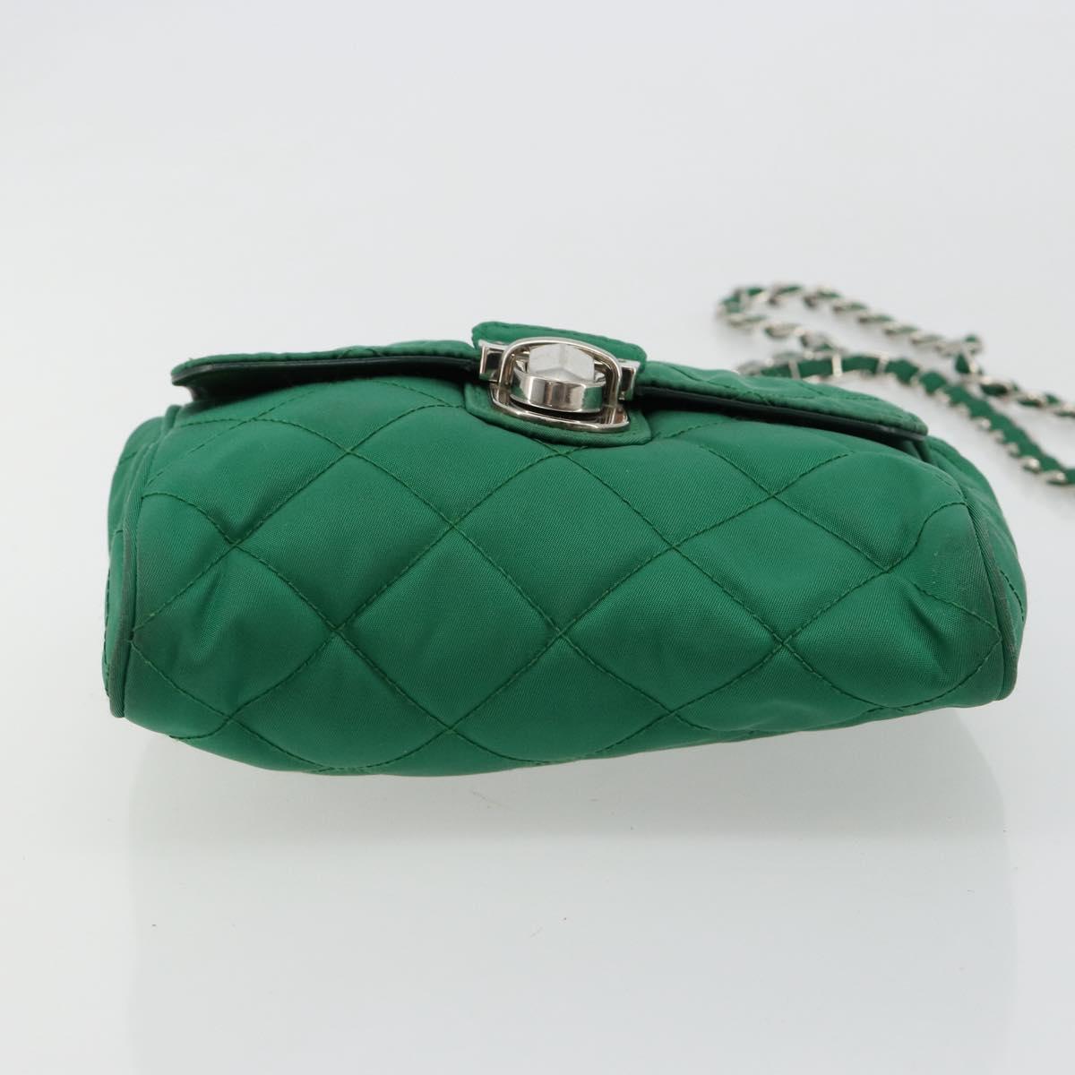 PRADA Chain Shoulder Bag Nylon Green Silver Auth 182973A