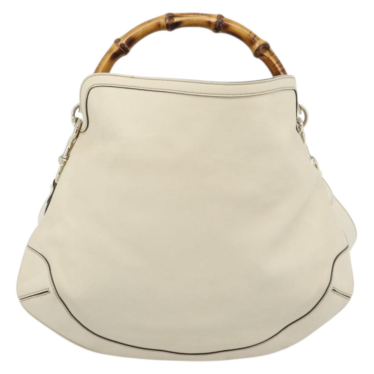GUCCI Bamboo horsebit Shoulder Bag Leather 2way Ivory Gold 169961 Auth 182975