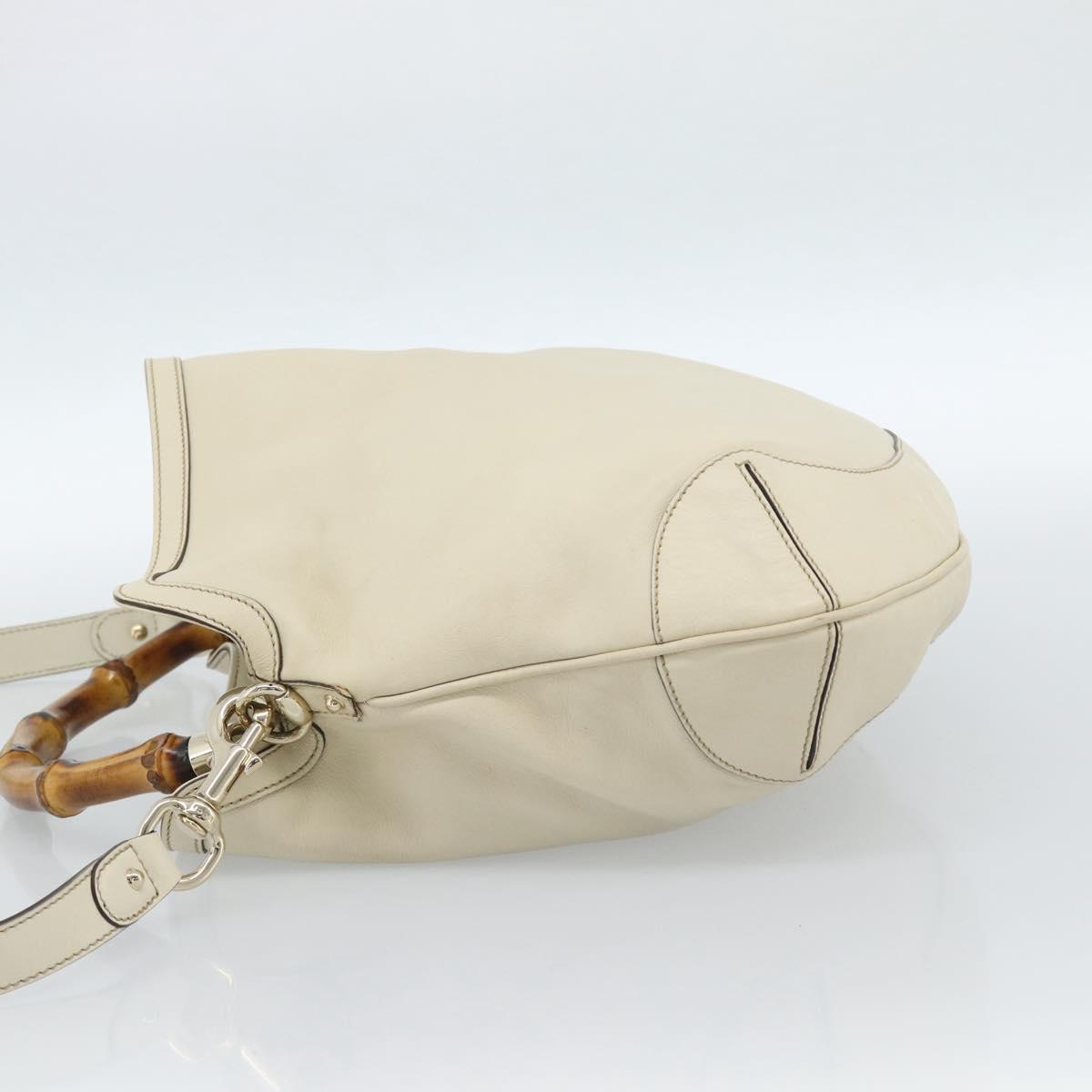 GUCCI Bamboo horsebit Shoulder Bag Leather 2way Ivory Gold 169961 Auth 182975
