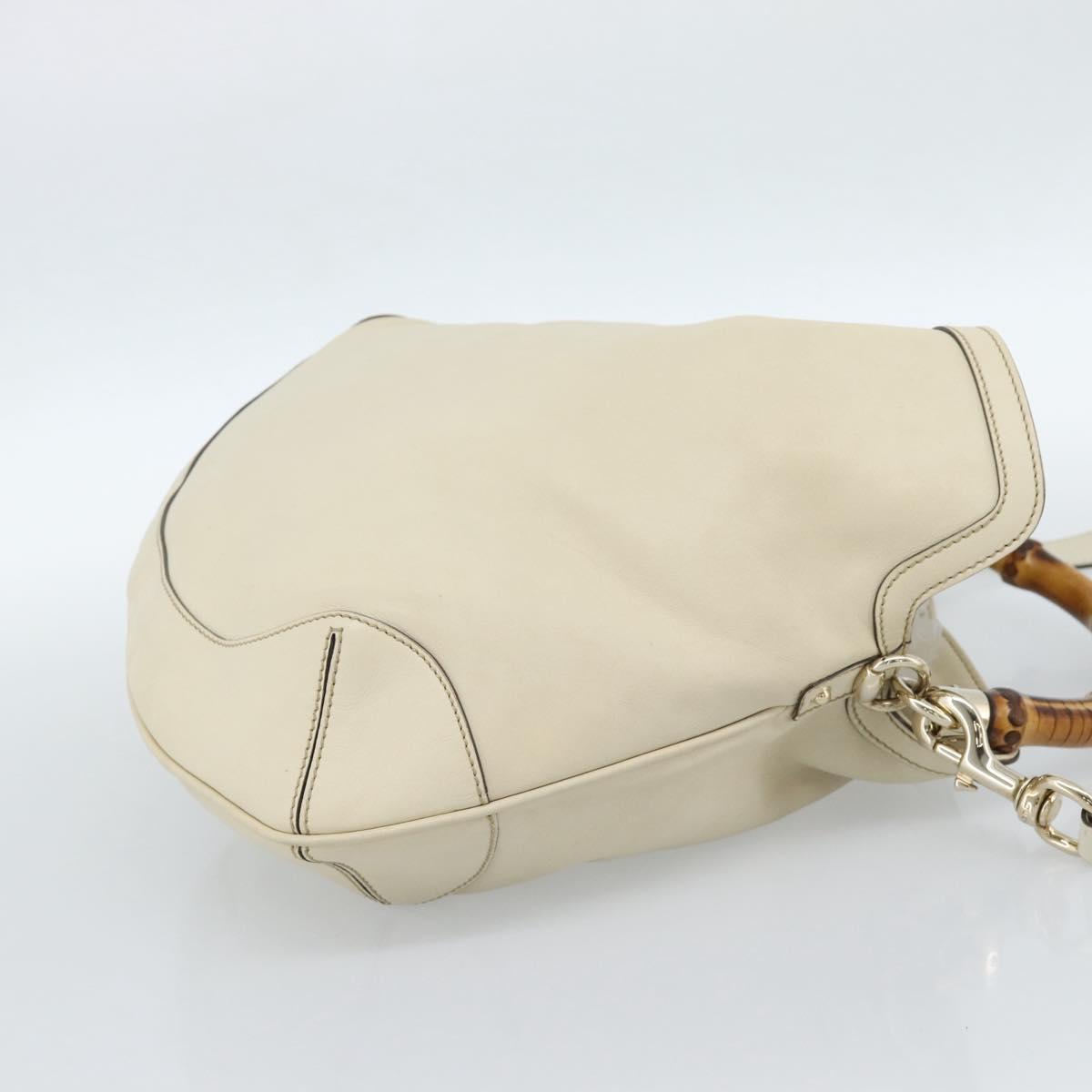 GUCCI Bamboo horsebit Shoulder Bag Leather 2way Ivory Gold 169961 Auth 182975