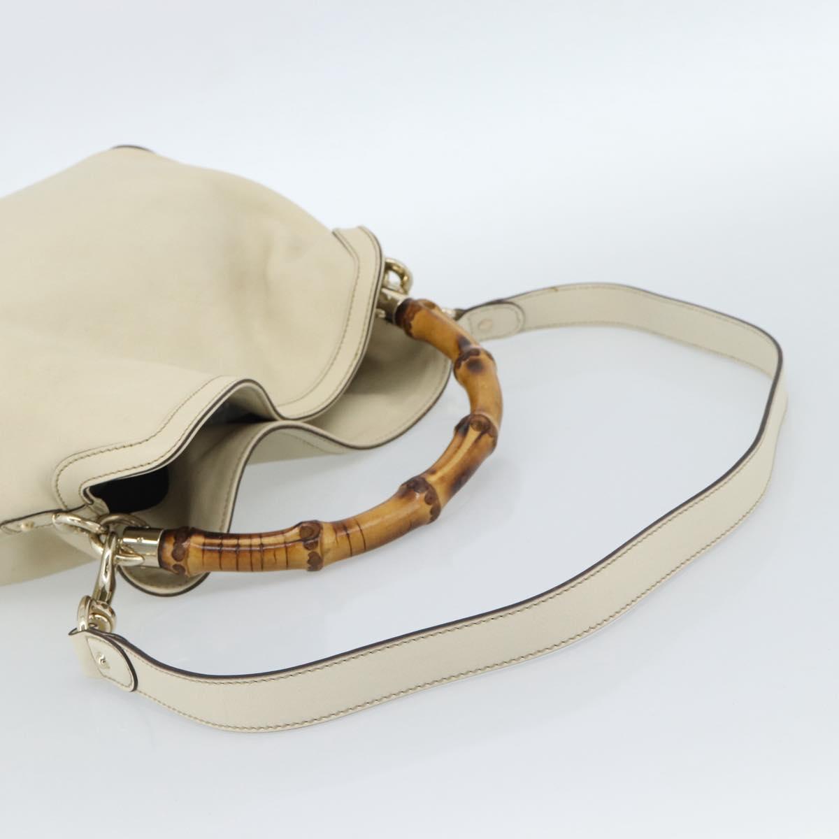 GUCCI Bamboo horsebit Shoulder Bag Leather 2way Ivory Gold 169961 Auth 182975