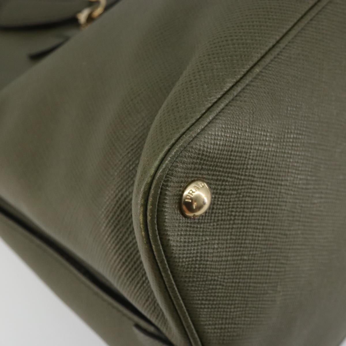 PRADA Cuir Open Promenade Satchel Bag Saffiano 2way Khaki Gold Auth 182976A