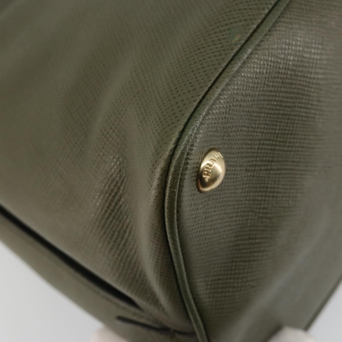 PRADA Cuir Open Promenade Satchel Bag Saffiano 2way Khaki Gold Auth 182976A