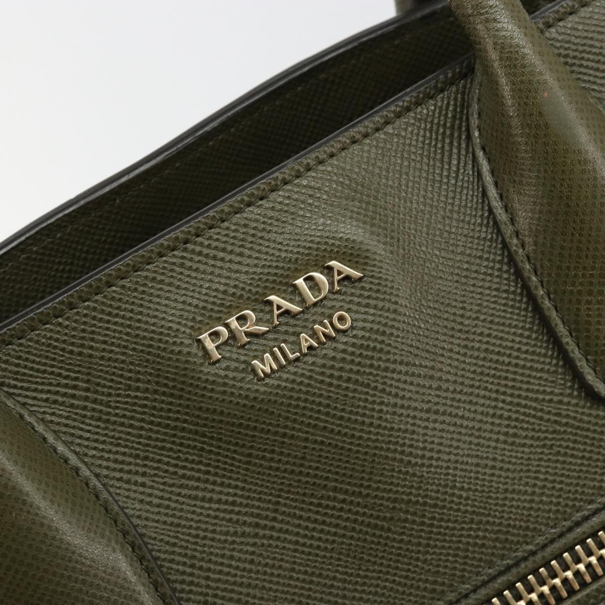 PRADA Cuir Open Promenade Satchel Bag Saffiano 2way Khaki Gold Auth 182976A