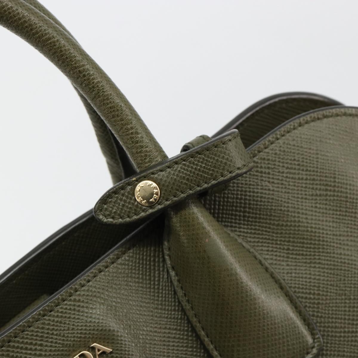 PRADA Cuir Open Promenade Satchel Bag Saffiano 2way Khaki Gold Auth 182976A