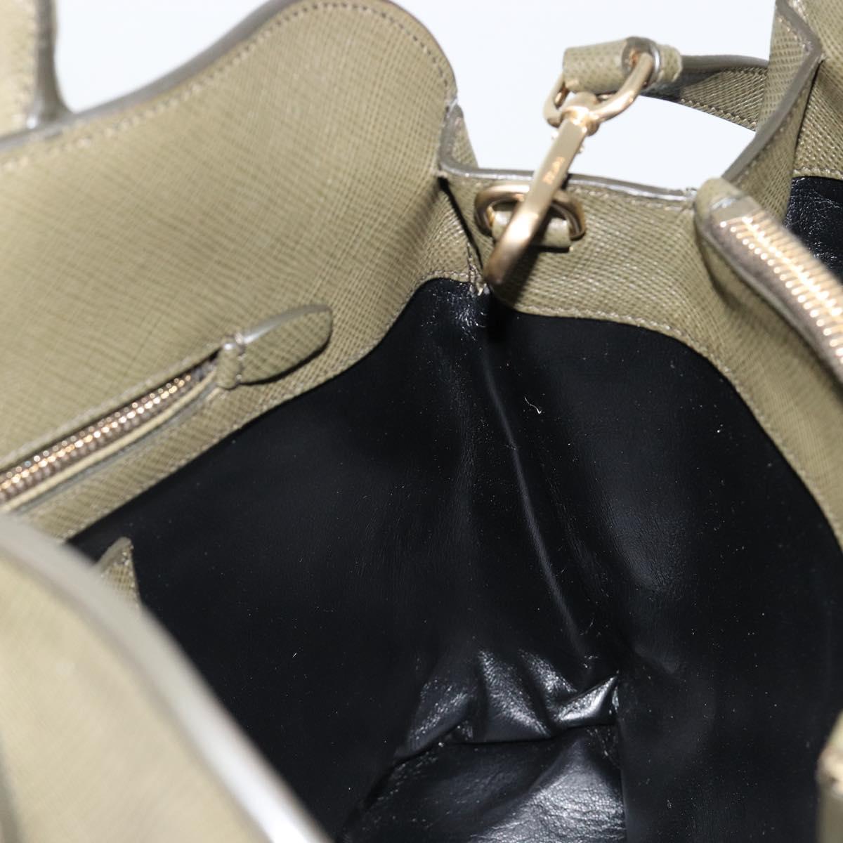 PRADA Cuir Open Promenade Satchel Bag Saffiano 2way Khaki Gold Auth 182976A