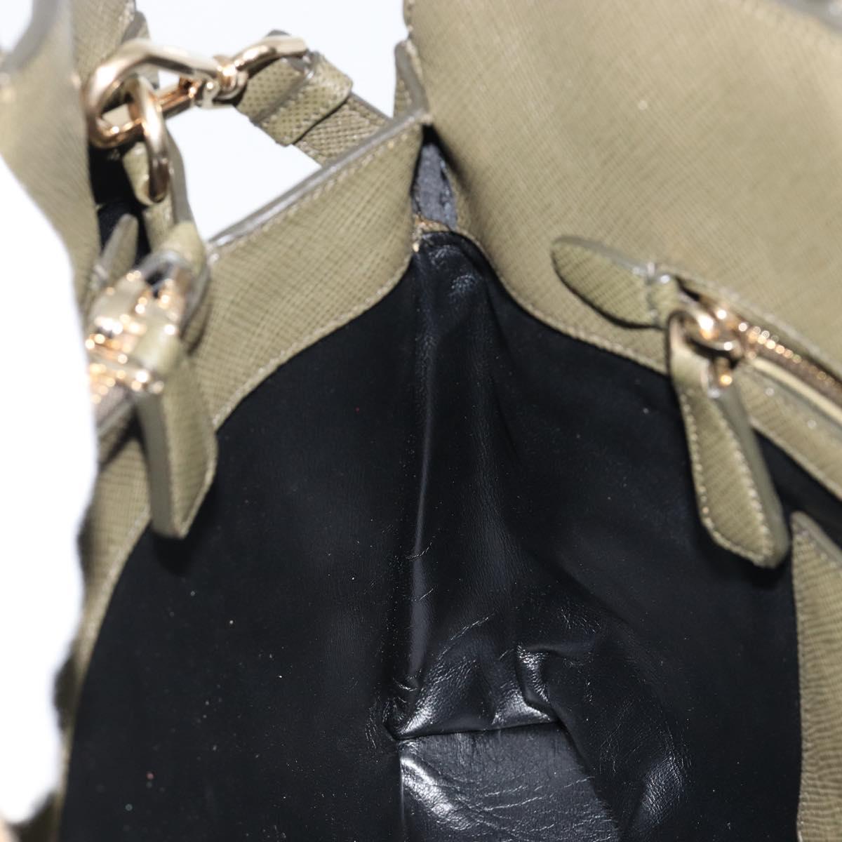 PRADA Cuir Open Promenade Satchel Bag Saffiano 2way Khaki Gold Auth 182976A