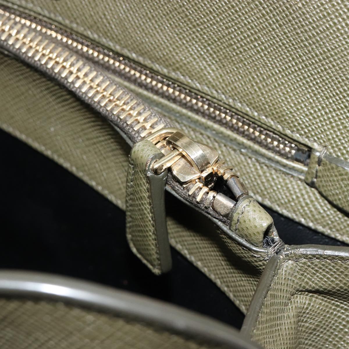 PRADA Cuir Open Promenade Satchel Bag Saffiano 2way Khaki Gold Auth 182976A