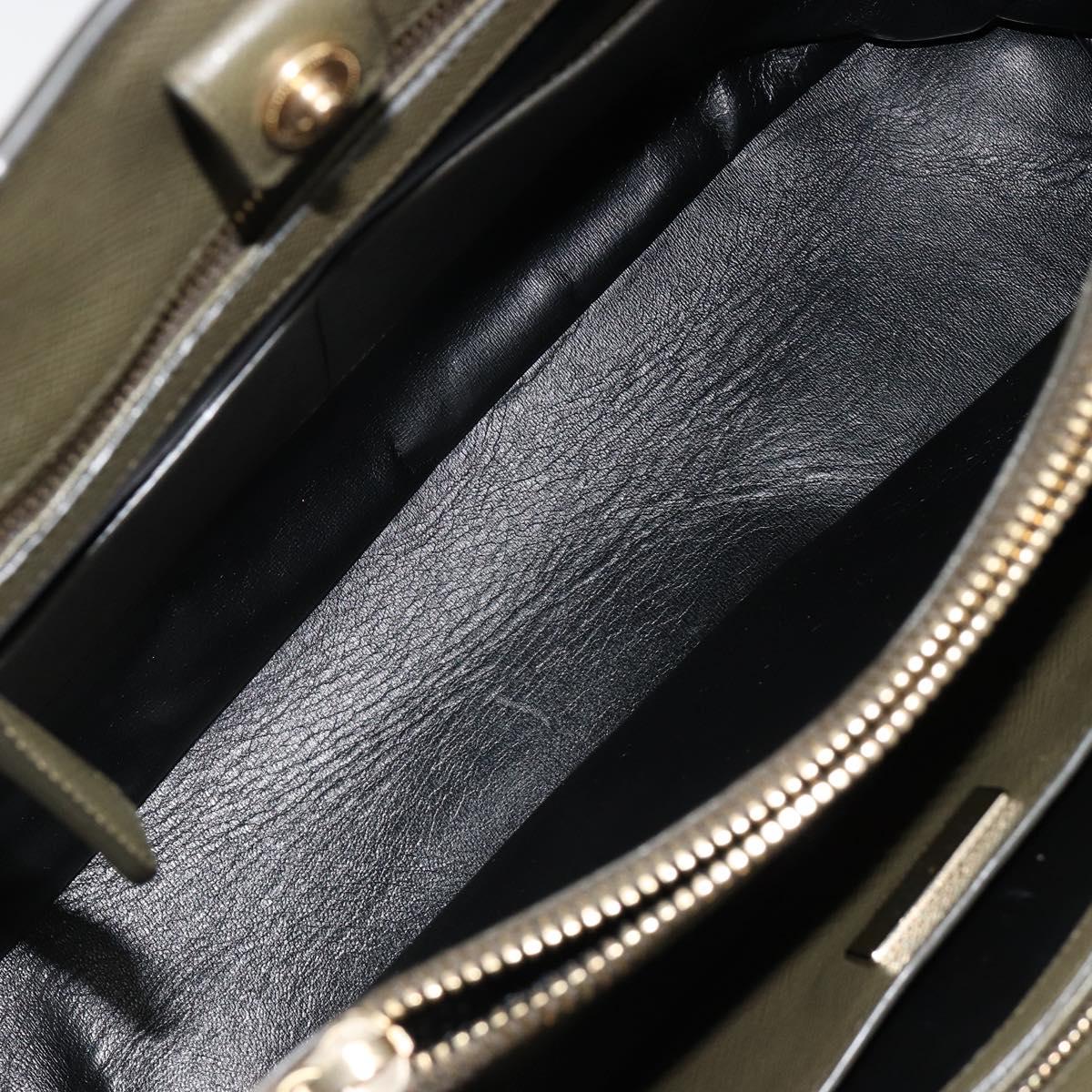 PRADA Cuir Open Promenade Satchel Bag Saffiano 2way Khaki Gold Auth 182976A