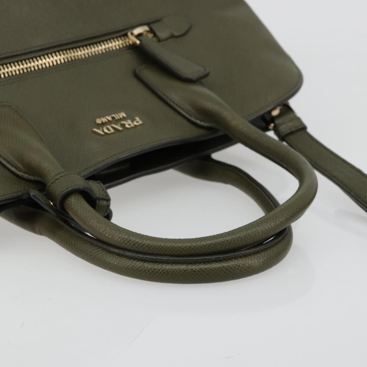 PRADA Cuir Open Promenade Satchel Bag Saffiano 2way Khaki Gold Auth 182976A