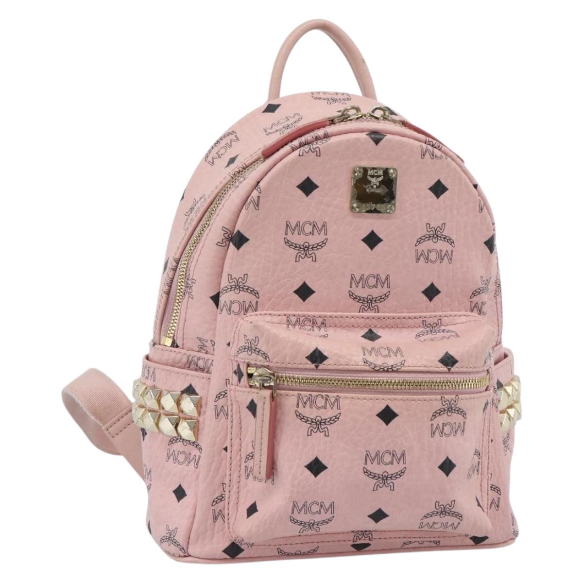 MCM Vicetos Logogram Backpack PVC Leather Pink Gold Auth 182978