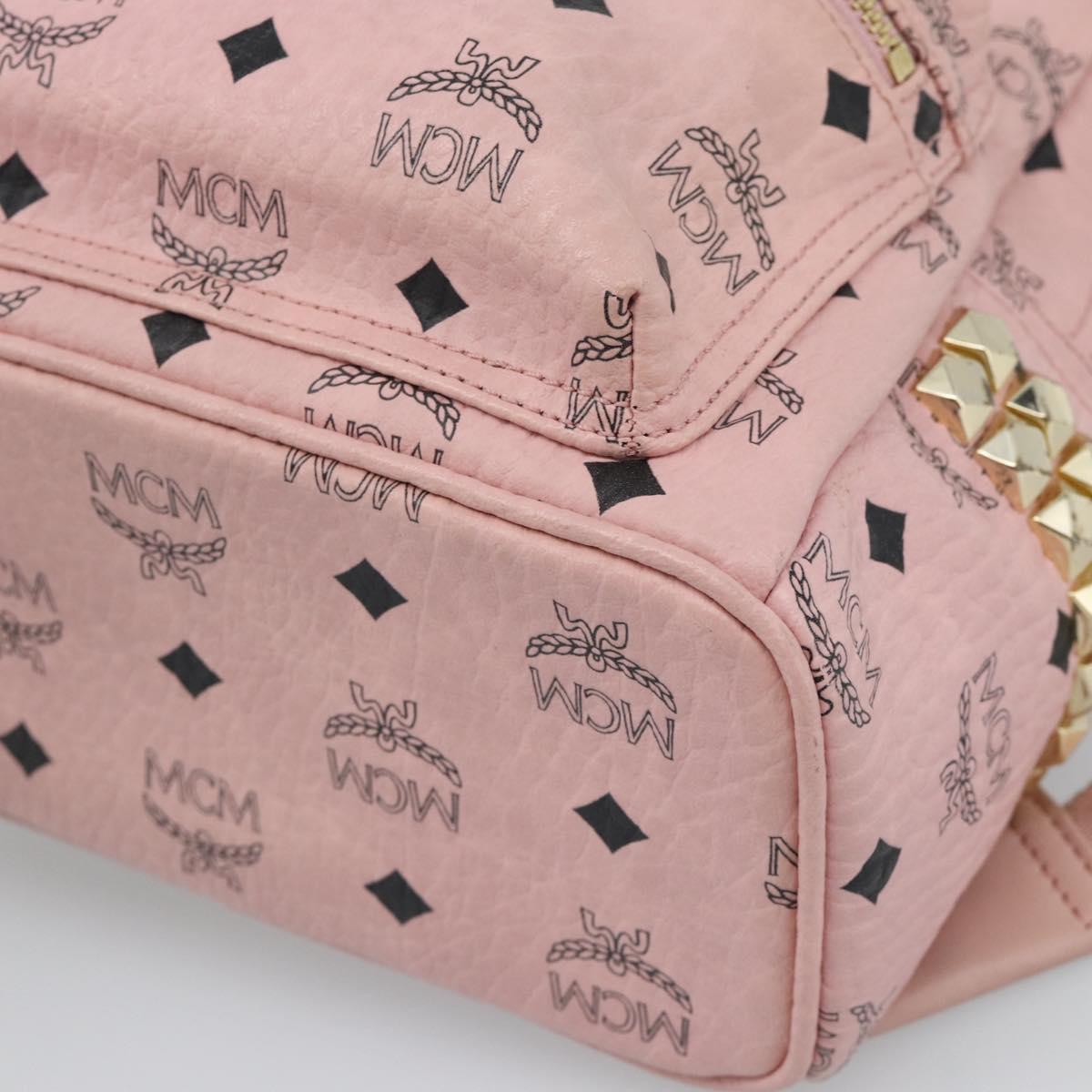 MCM Vicetos Logogram Backpack PVC Leather Pink Gold Auth 182978