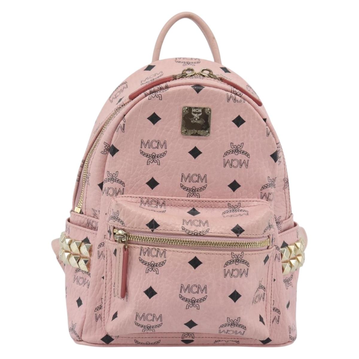 MCM Vicetos Logogram Backpack PVC Leather Pink Gold Auth 182978
