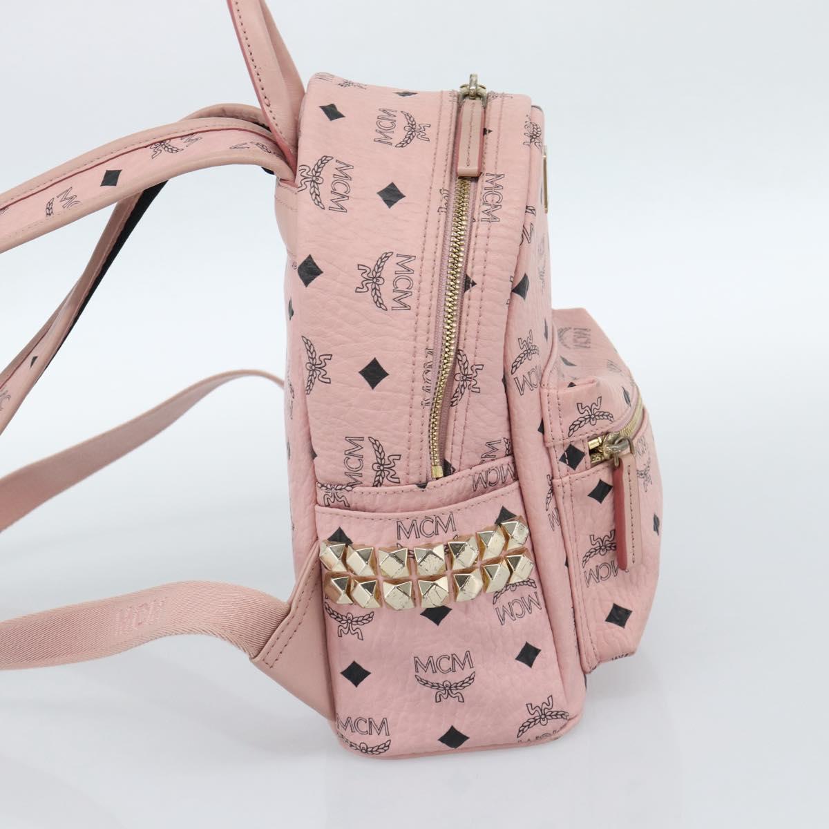 MCM Vicetos Logogram Backpack PVC Leather Pink Gold Auth 182978