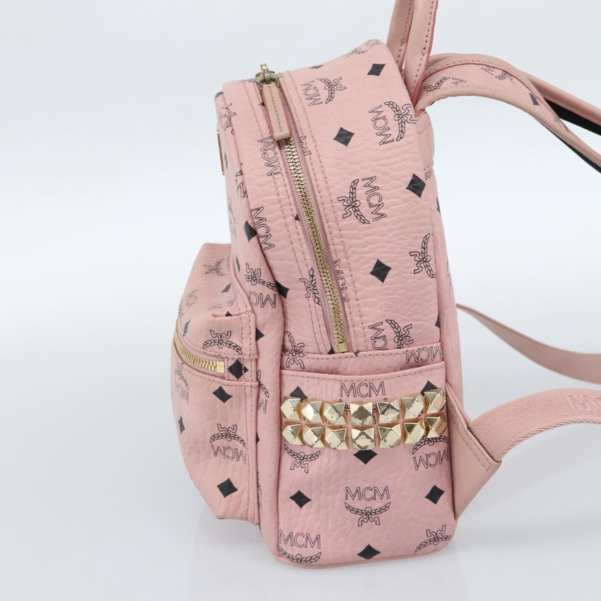 MCM Vicetos Logogram Backpack PVC Leather Pink Gold Auth 182978
