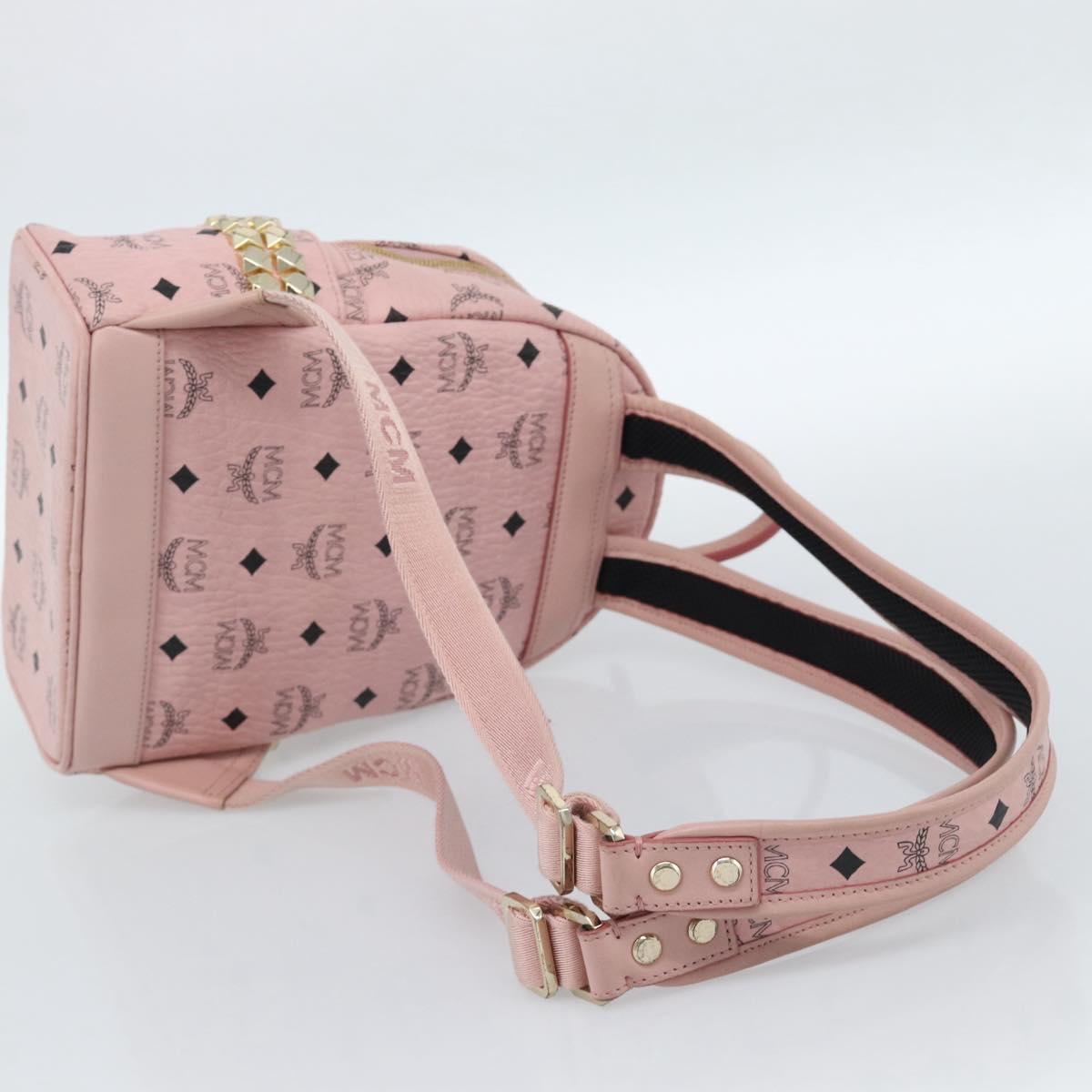 MCM Vicetos Logogram Backpack PVC Leather Pink Gold Auth 182978