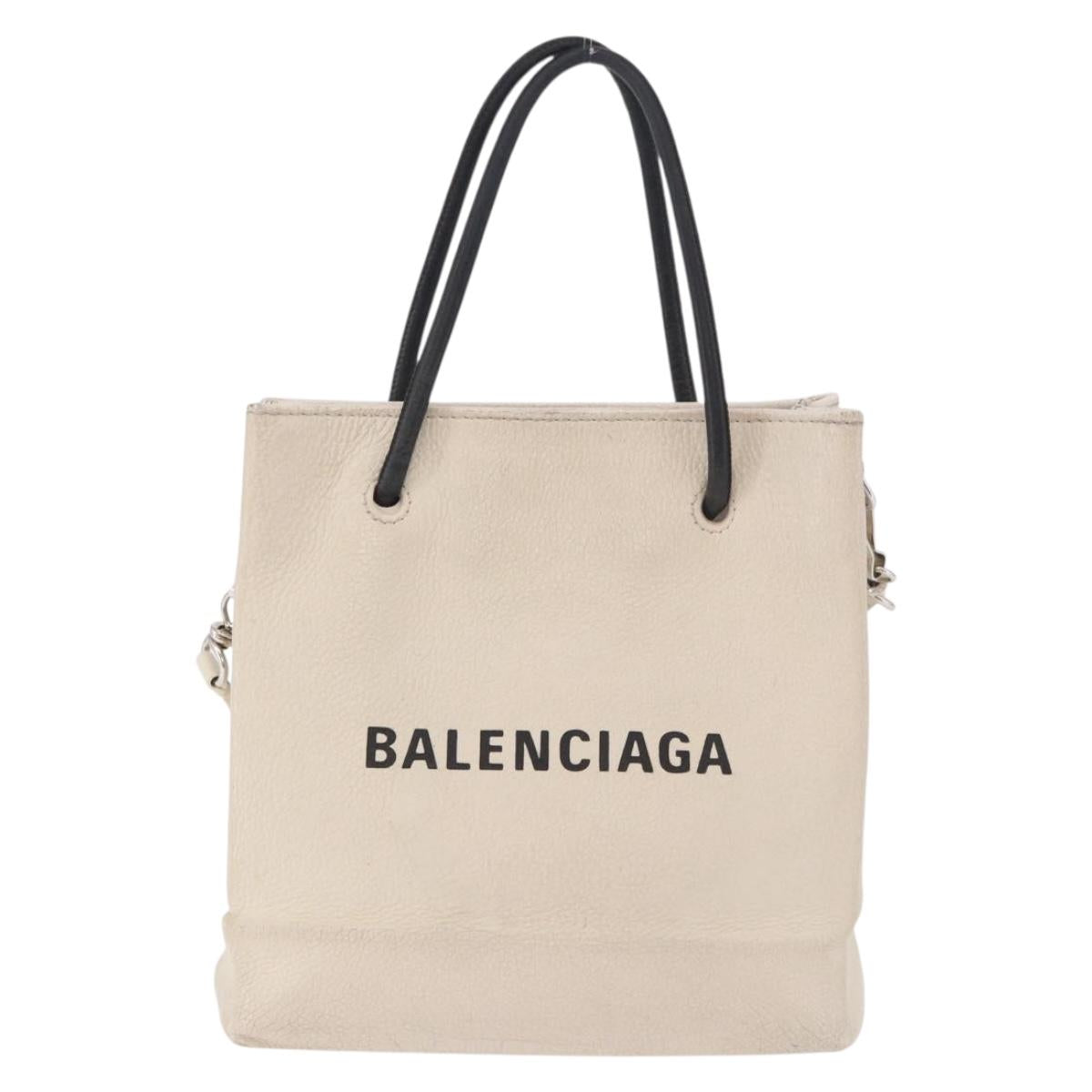 BALENCIAGA Shopping Tote Bag XXS Bag Leather 2way White 528655 Auth 182979