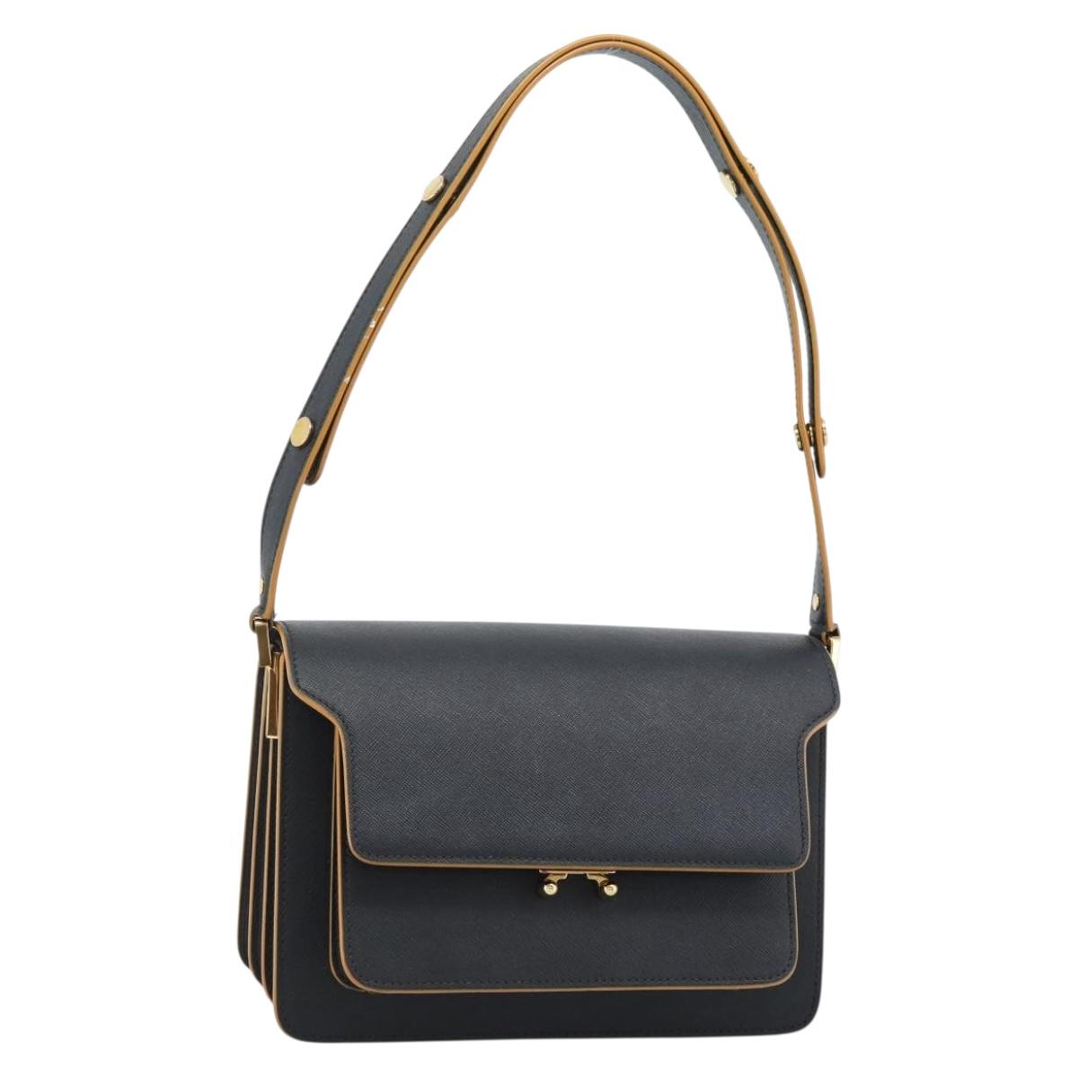 MARNI Shoulder Bag Leather Black Gold Auth 182981A