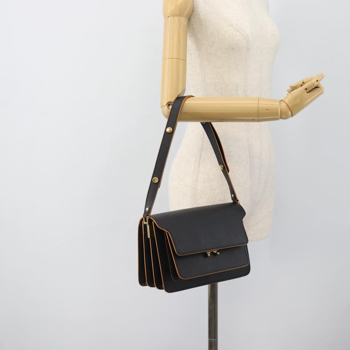 MARNI Shoulder Bag Leather Black Gold Auth 182981A