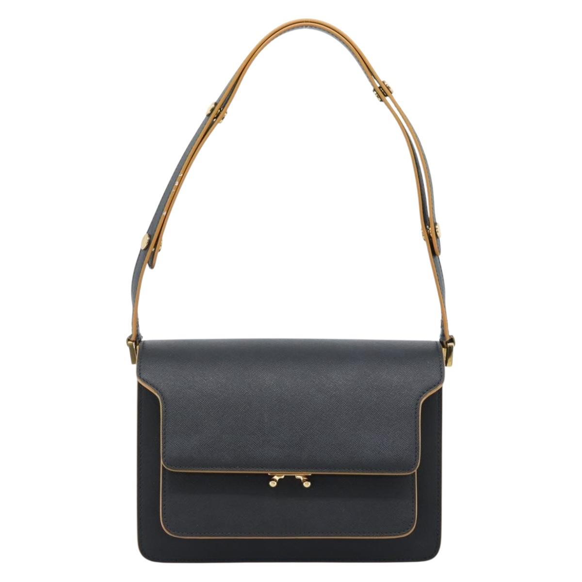 MARNI Shoulder Bag Leather Black Gold Auth 182981A