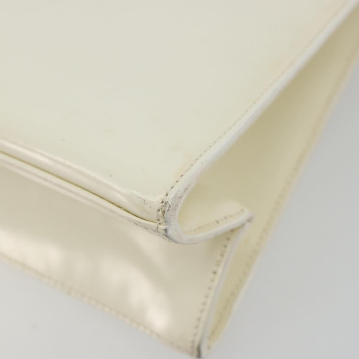 GUCCI Shoulder Bag Patent leather White Silver Auth 182984