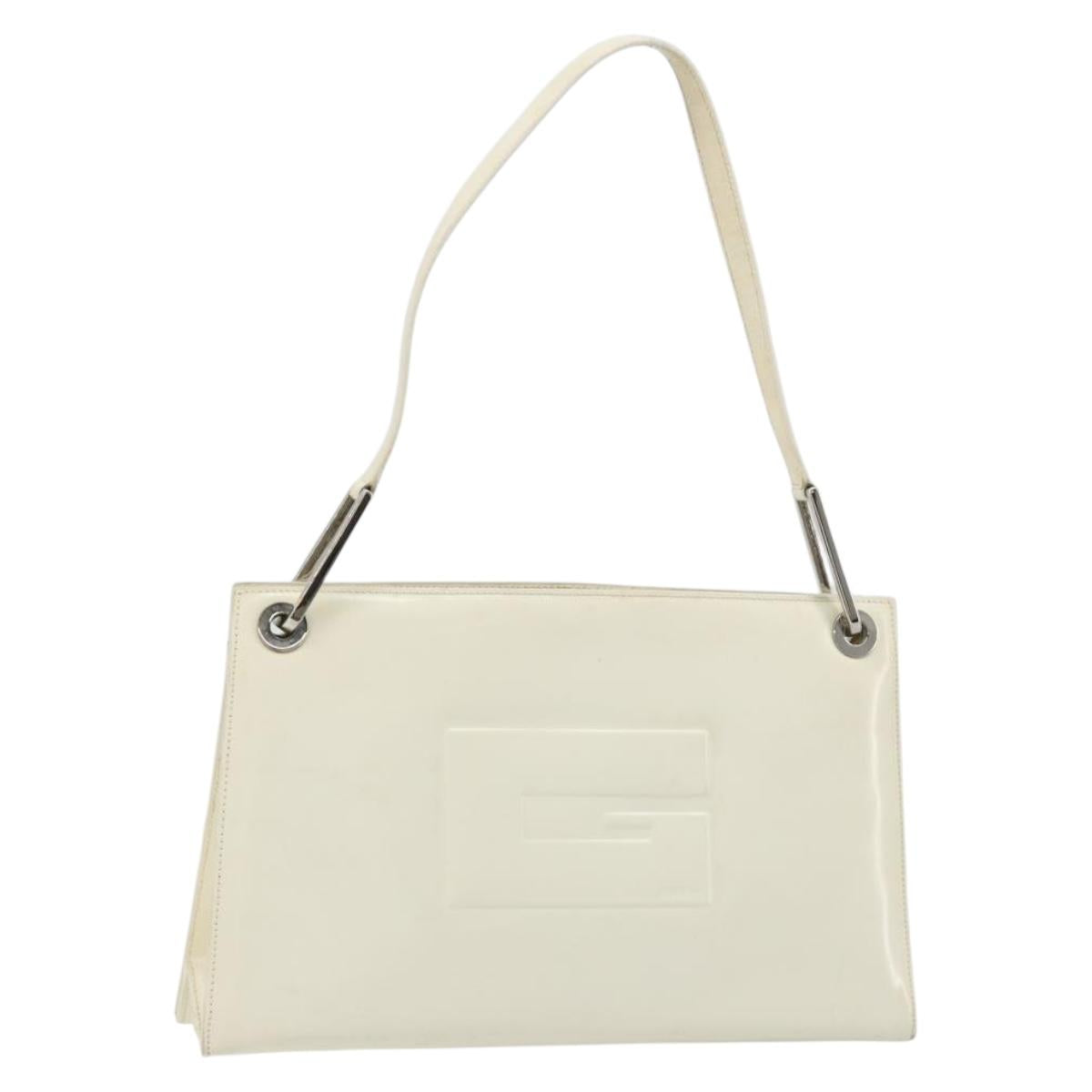 GUCCI Shoulder Bag Patent leather White Silver Auth 182984
