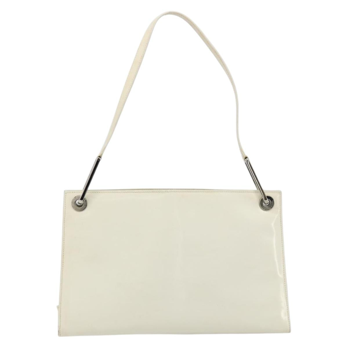 GUCCI Shoulder Bag Patent leather White Silver Auth 182984