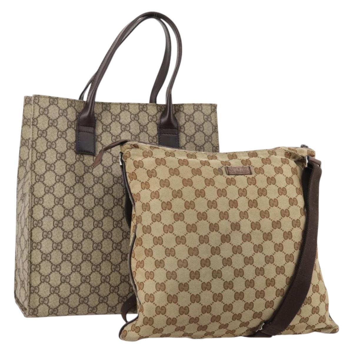 GUCCI GG Supreme Canvas Shoulder Bag PVC Leather 2 Set Beige Auth 182991