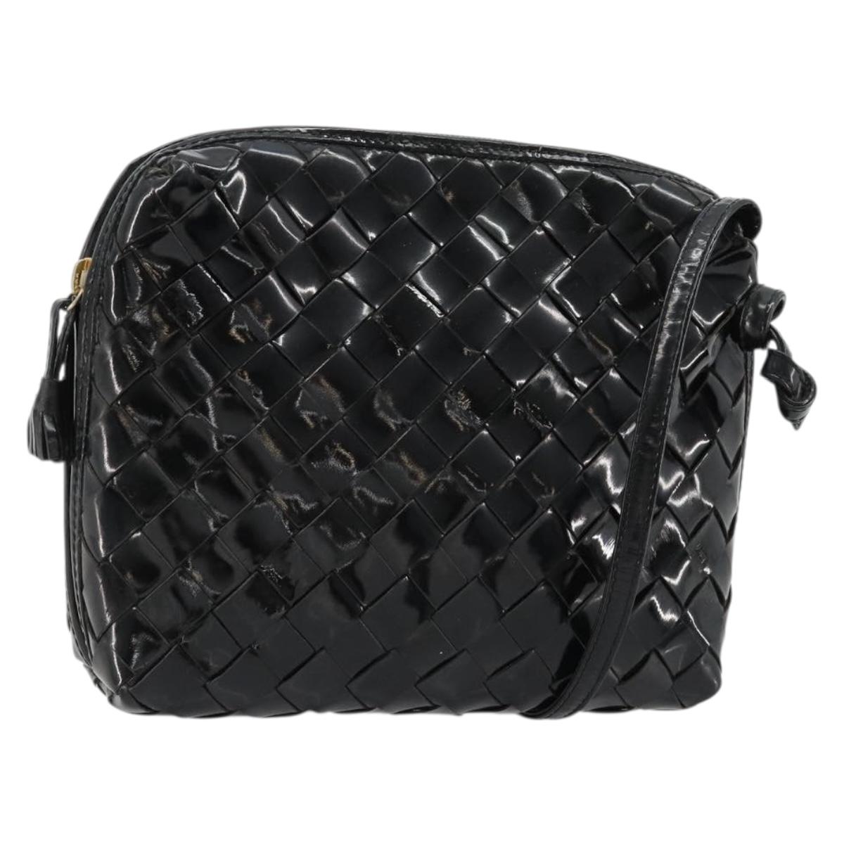 BOTTEGA VENETA INTRECCIATO Shoulder Bag Patent leather Black Auth 182993