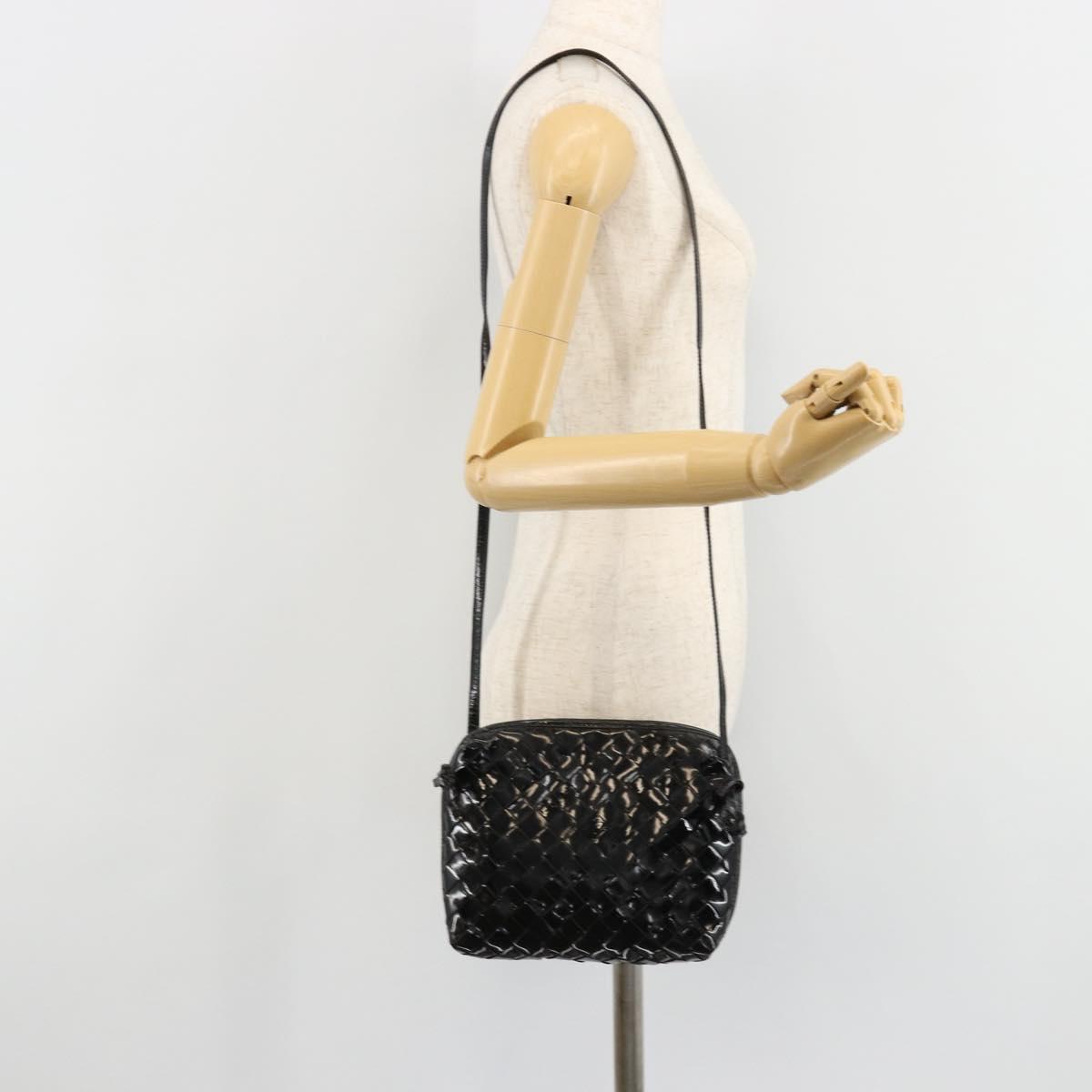 BOTTEGA VENETA INTRECCIATO Shoulder Bag Patent leather Black Auth 182993