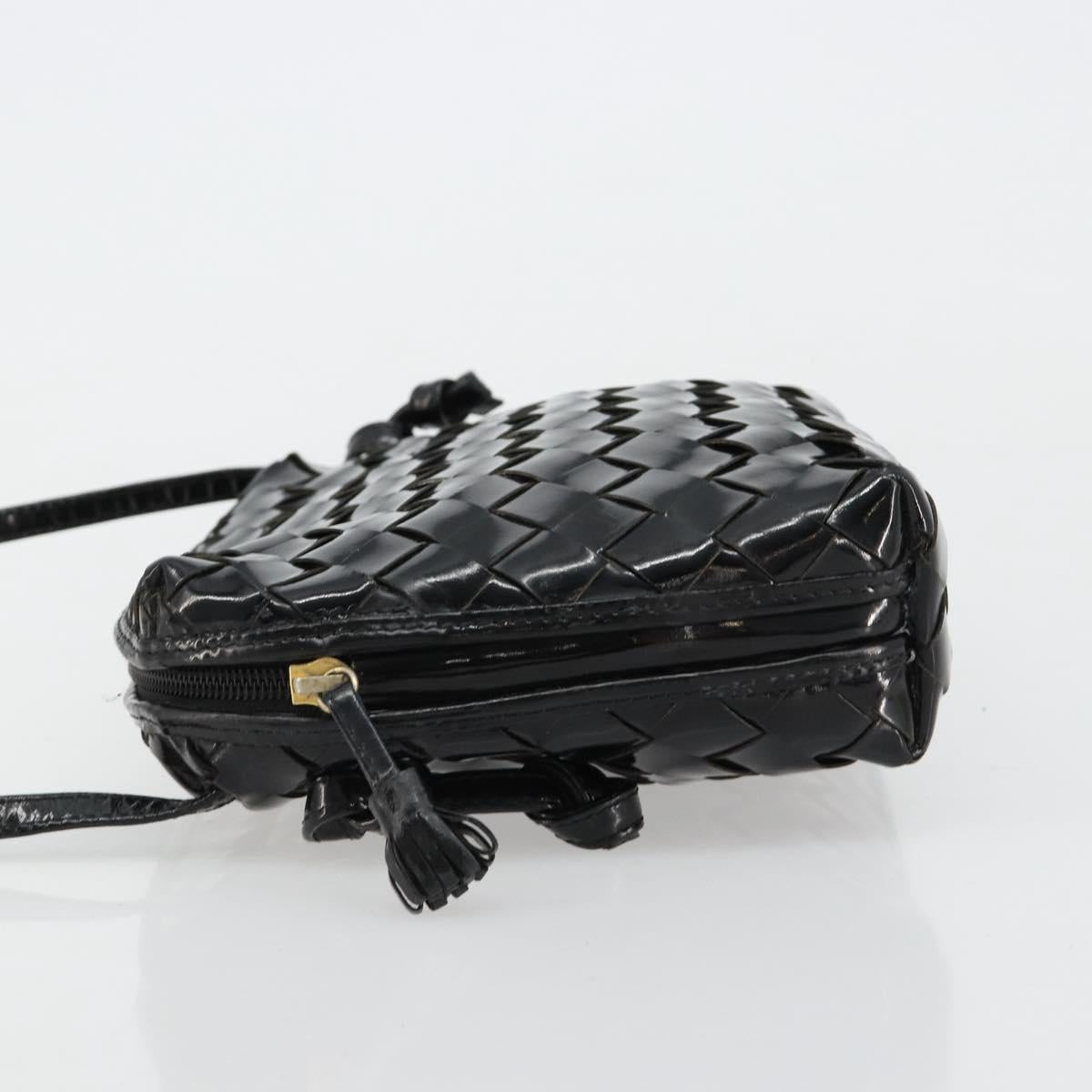 BOTTEGA VENETA INTRECCIATO Shoulder Bag Patent leather Black Auth 182993
