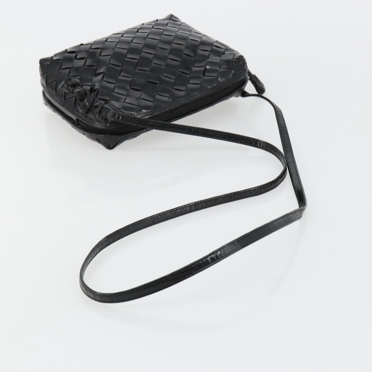 BOTTEGA VENETA INTRECCIATO Shoulder Bag Patent leather Black Auth 182993