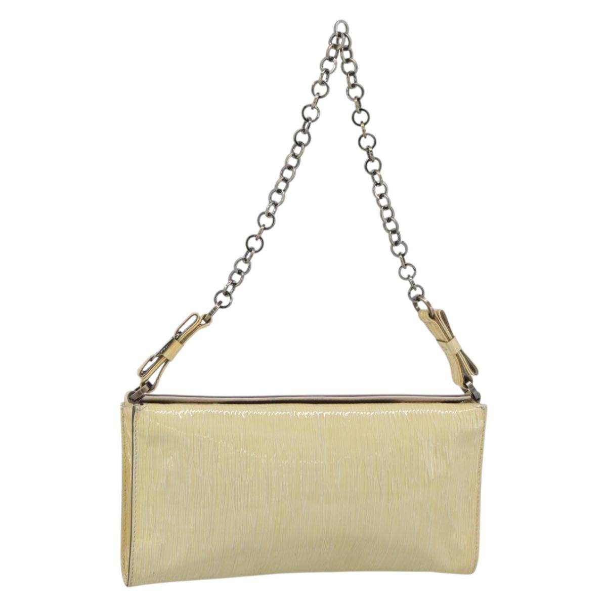 Salvatore Ferragamo Vala Chain Shoulder Bag Patent leather Ivory Auth 182995A