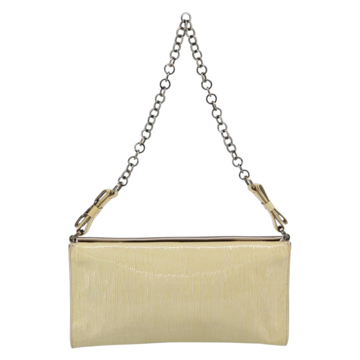 Salvatore Ferragamo Vala Chain Shoulder Bag Patent leather Ivory Auth 182995A