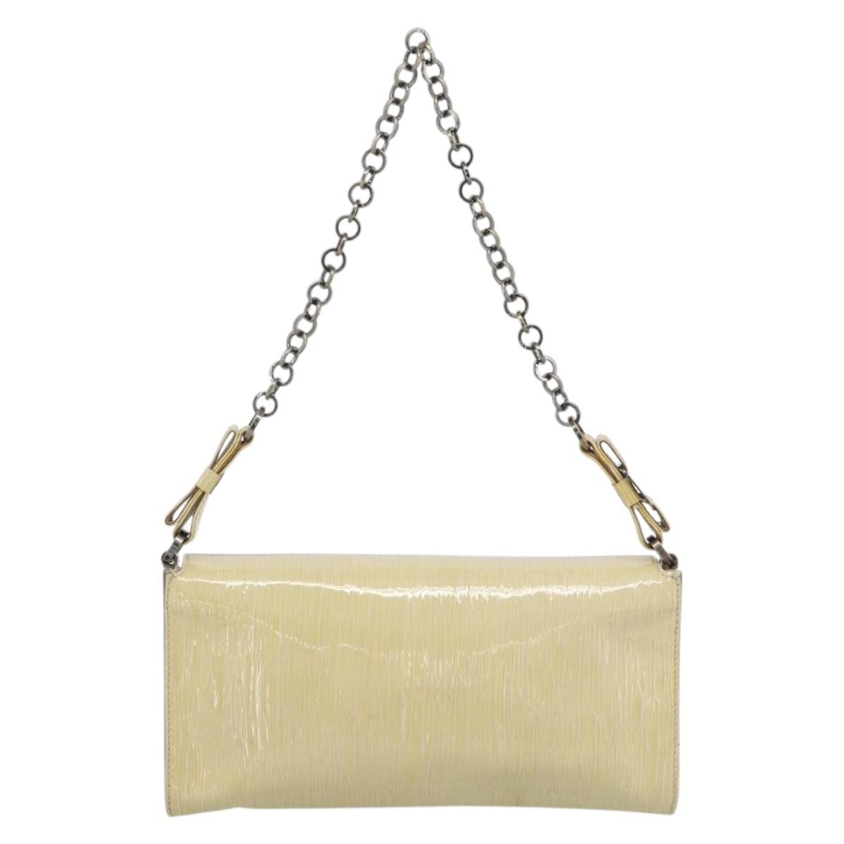 Salvatore Ferragamo Vala Chain Shoulder Bag Patent leather Ivory Auth 182995A