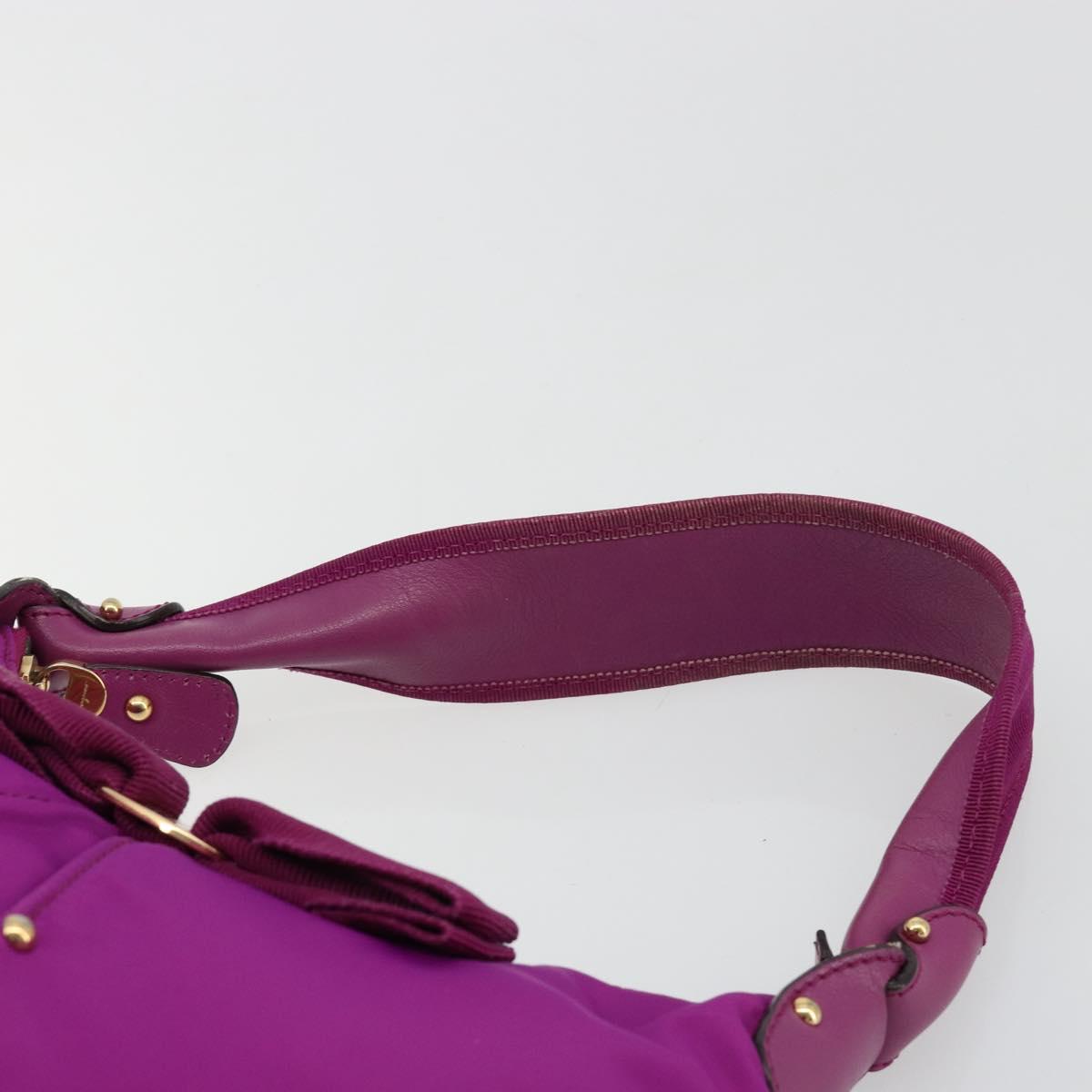 Salvatore Ferragamo Vala Shoulder Bag Nylon Purple Gold Auth 182996A