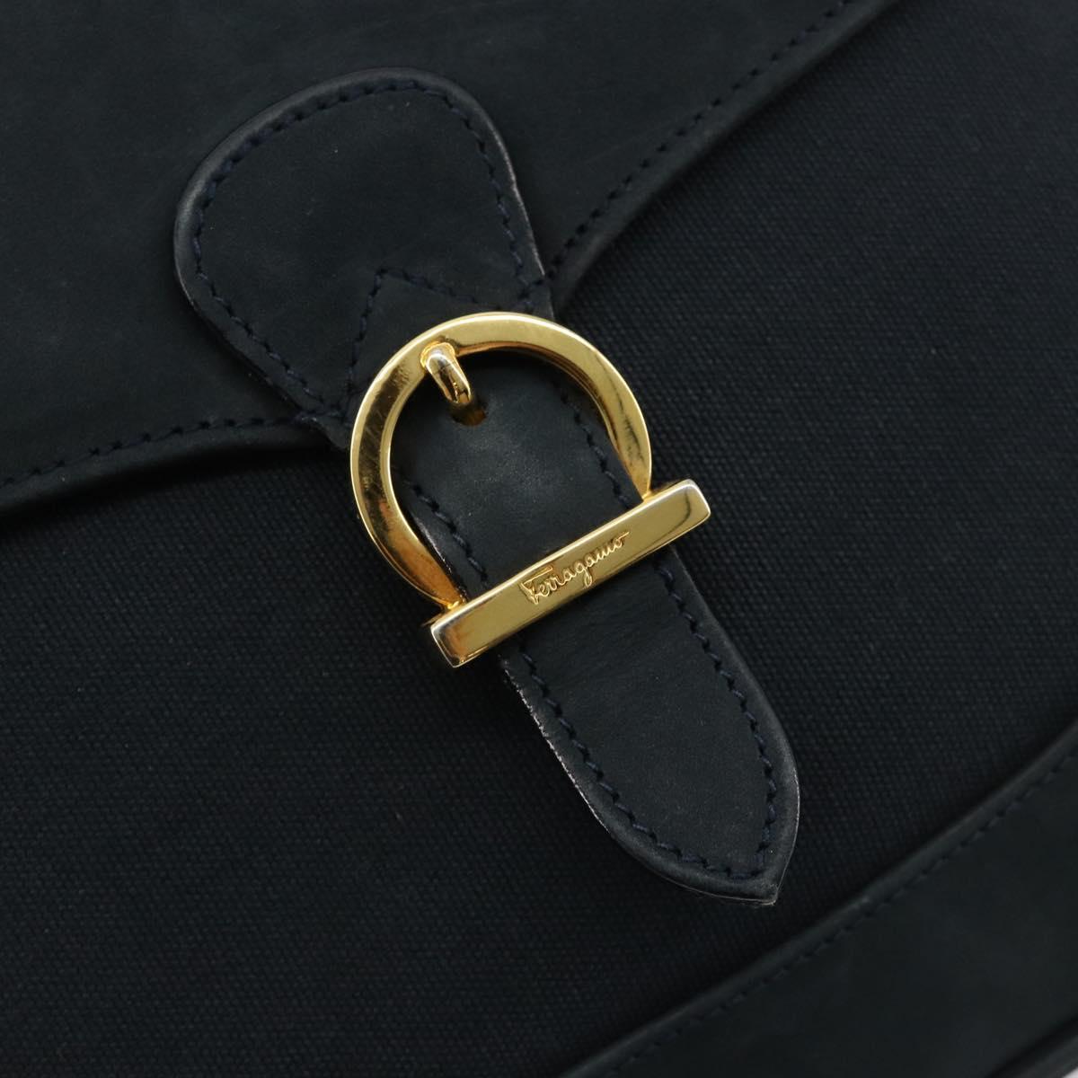 Salvatore Ferragamo Gancini Shoulder Bag Suede Navy Gold Auth 182997