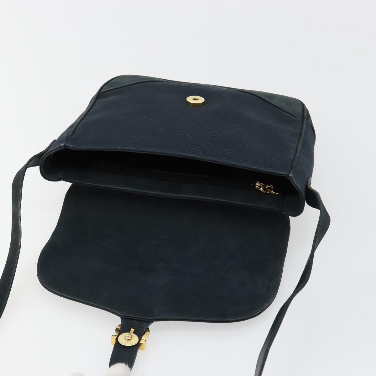 Salvatore Ferragamo Gancini Shoulder Bag Suede Navy Gold Auth 182997