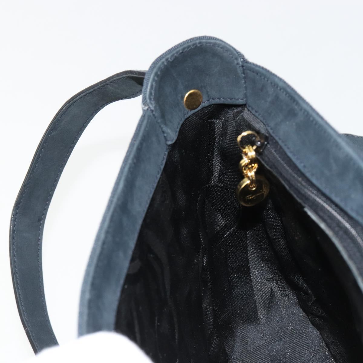 Salvatore Ferragamo Gancini Shoulder Bag Suede Navy Gold Auth 182997