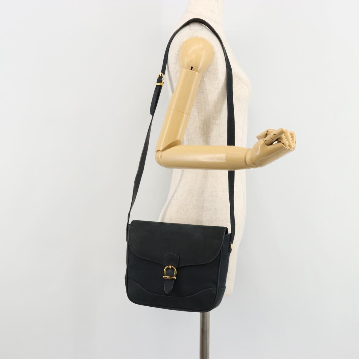 Salvatore Ferragamo Gancini Shoulder Bag Suede Navy Gold Auth 182997