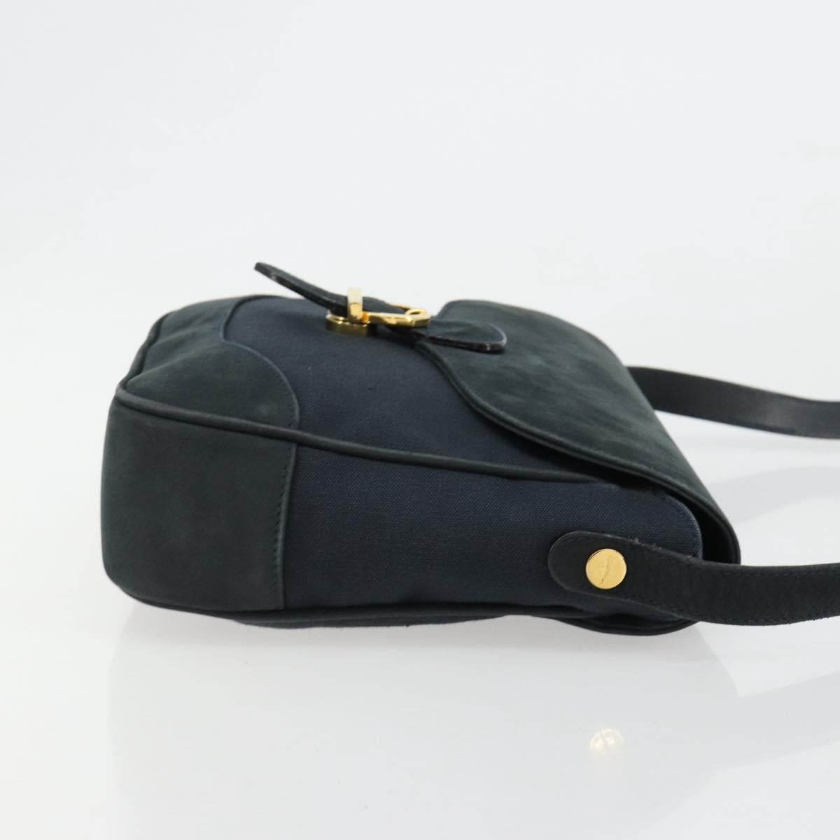 Salvatore Ferragamo Gancini Shoulder Bag Suede Navy Gold Auth 182997