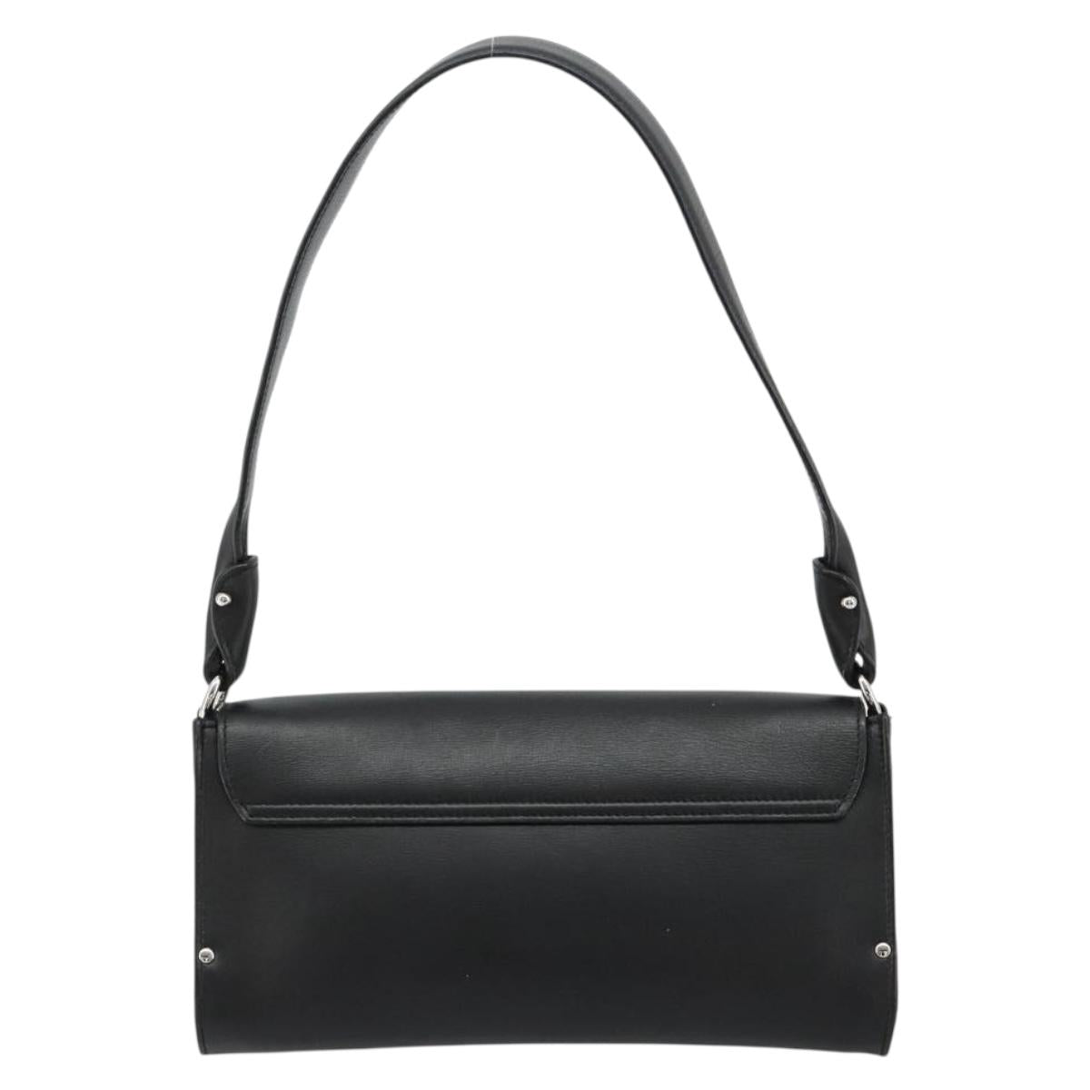 Salvatore Ferragamo Gancini Shoulder Bag Leather Black Silver Auth 182998A