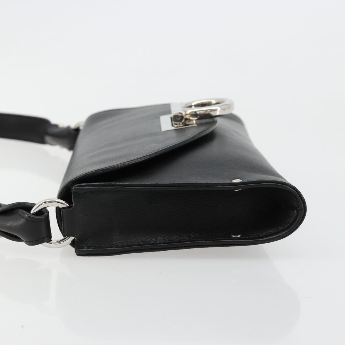 Salvatore Ferragamo Gancini Shoulder Bag Leather Black Silver Auth 182998A