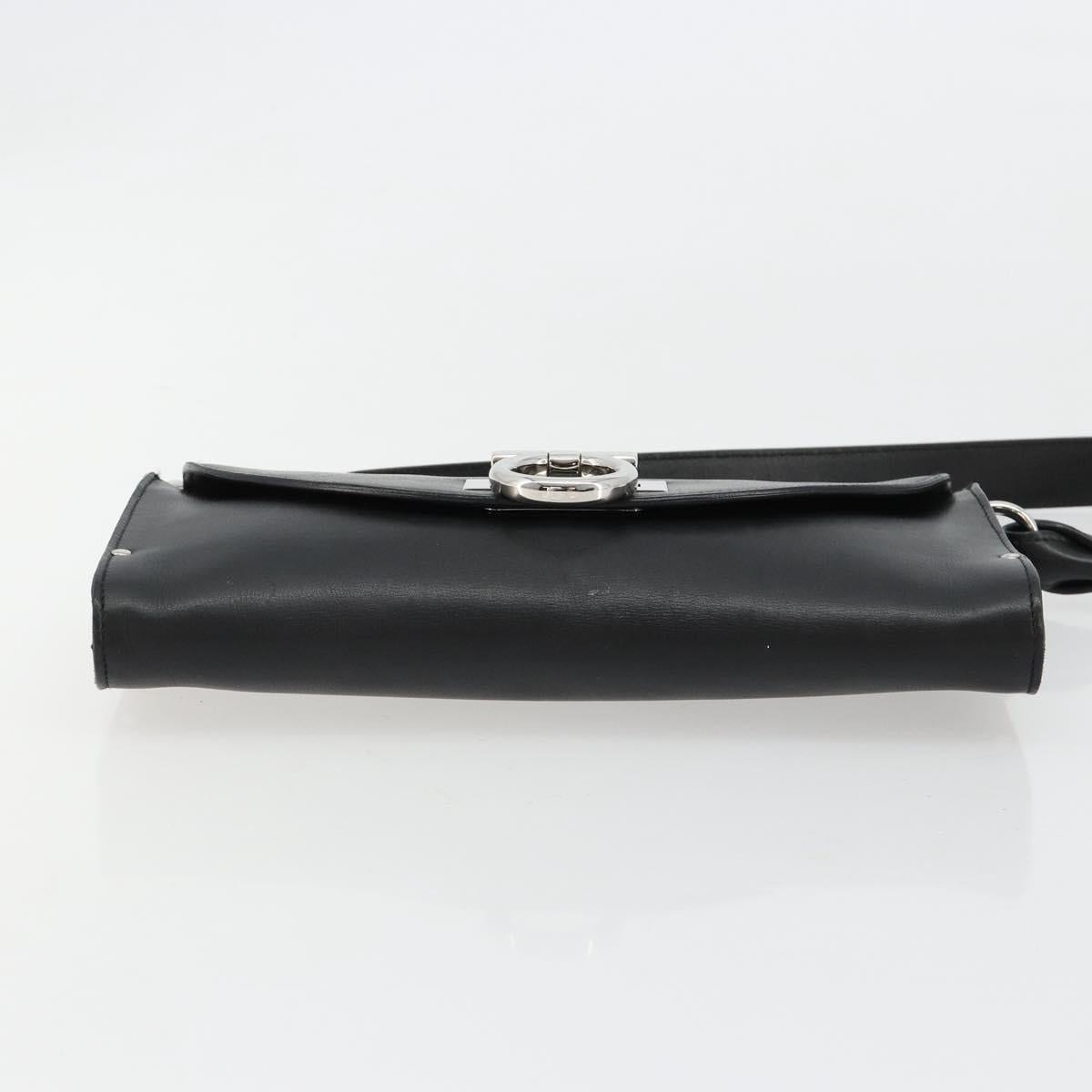 Salvatore Ferragamo Gancini Shoulder Bag Leather Black Silver Auth 182998A